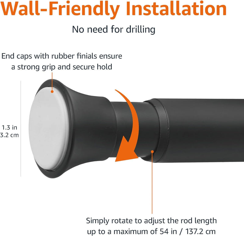 Amazon Basics Tension Curtain Rod, Adjustable 36-54" Width - Black