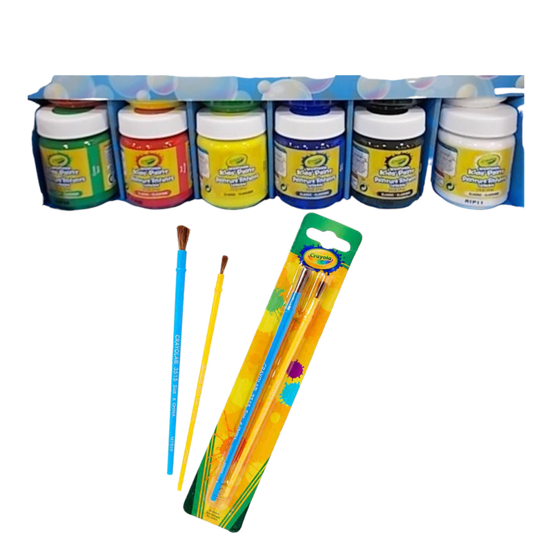 Crayola Paint - Set of 6 paints - 2 paint brushes