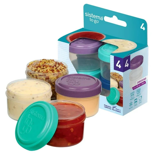 Sistema Mini Dressing Containers, Set of 4 Assorted Colours (4x35ml)