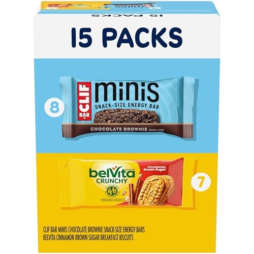Snack Variety Pack: CLIF BAR Minis Energy Bars & BelVita Crunchy Breakfast Biscuits, 15 Snack Packs