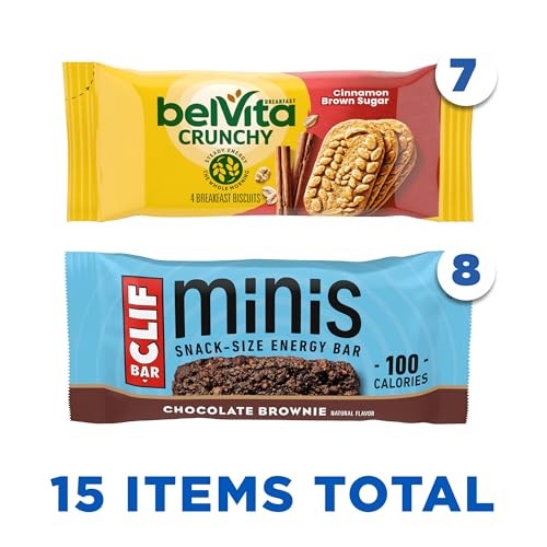 Snack Variety Pack: CLIF BAR Minis Energy Bars & BelVita Crunchy Breakfast Biscuits, 15 Snack Packs