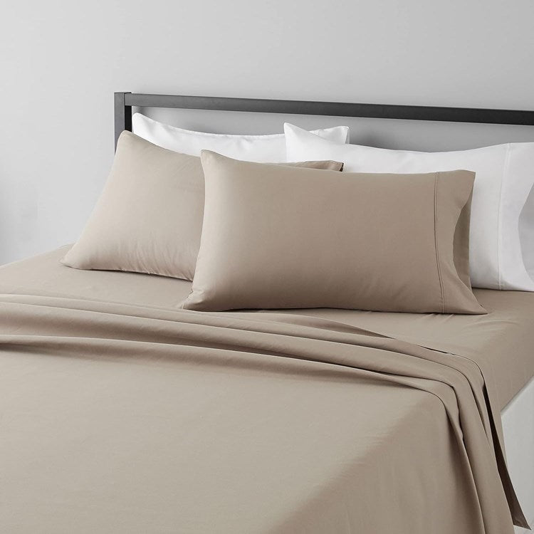 Amazon Basics Lightweight Super Soft Easy Care Breathable Wrinkle Free Microfiber Comfortable 4-Piece Bed Sheet Set , Queen, Taupe