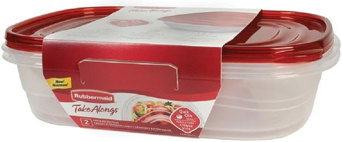 Rubbermaid TakeAlongs Food Storage Container, Large Rectangles, 1 Gal, 2 Pack, Red