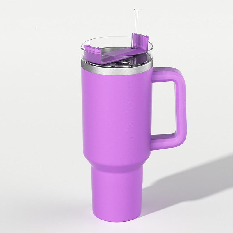 Tumbler with Handle and Straw Lid Insulated 40oz Reusable Stainless Steel  Travel Mug (Purple)