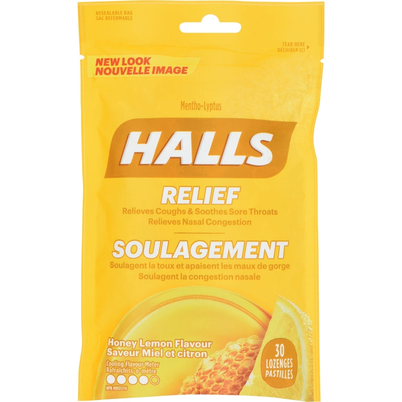 Halls Relief Mentho-Lyptus Honey Lemon Flavour, 30 Cough Drops