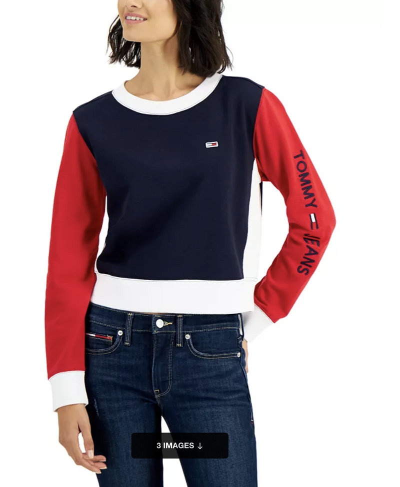 Tommy Hilfiger Jeans Colorblocked Cropped Pullover Logo Detail Design Women's Size Large