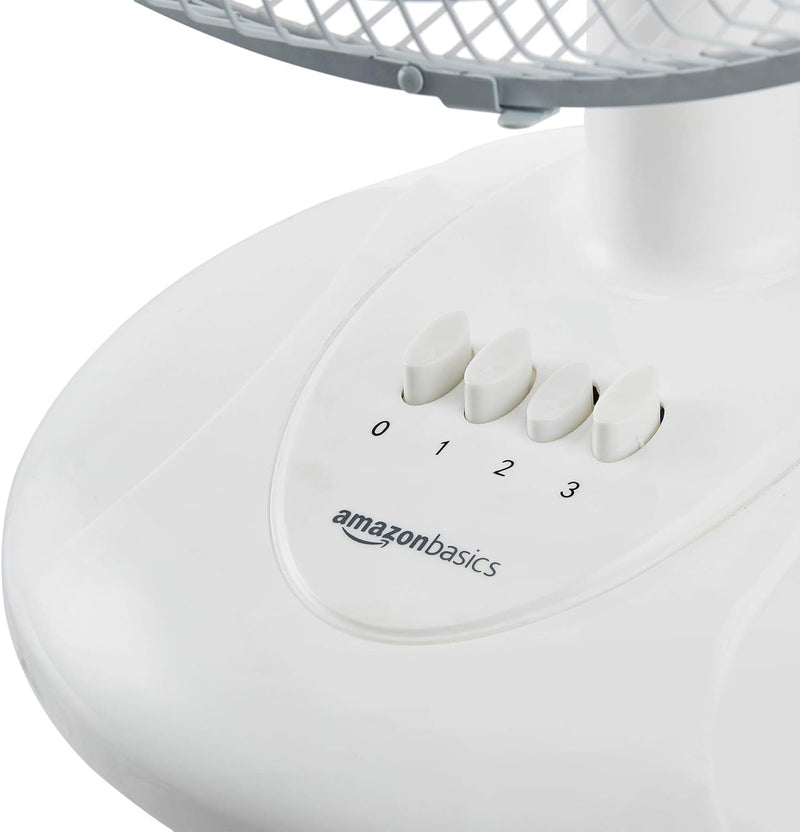 Amazon Basics Oscillating Table Fan with 16-Inch Blades, 3 Speed Settings, White