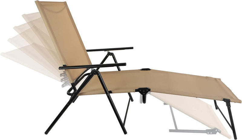 AmazonBasic Sling Outdoor Folding Reclining Chaise Lounger - 2-Pack, Tan - NEW IN BOX - PICK UP ONLY