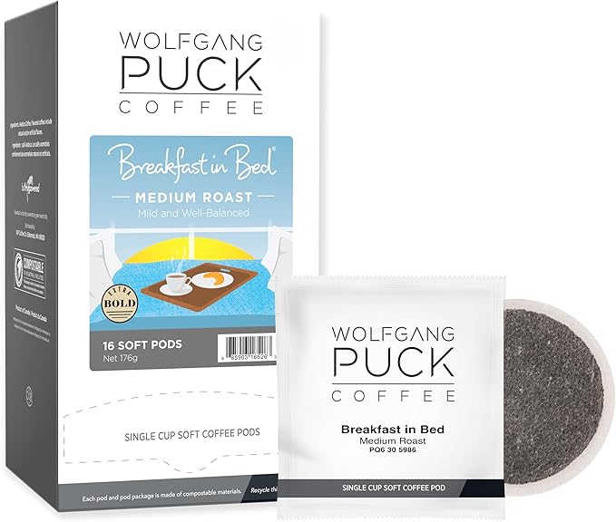 Wolfgang Puck Coffee, Breakfast in Bed, 12g Soft Serve Pods, 16 Count