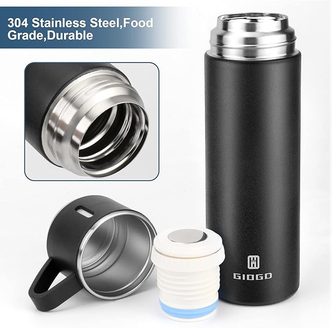Stainless steel black thermos with 3 cups
