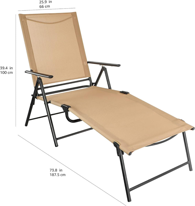 AmazonBasic Sling Outdoor Folding Reclining Chaise Lounger - 2-Pack, Tan - NEW IN BOX - PICK UP ONLY