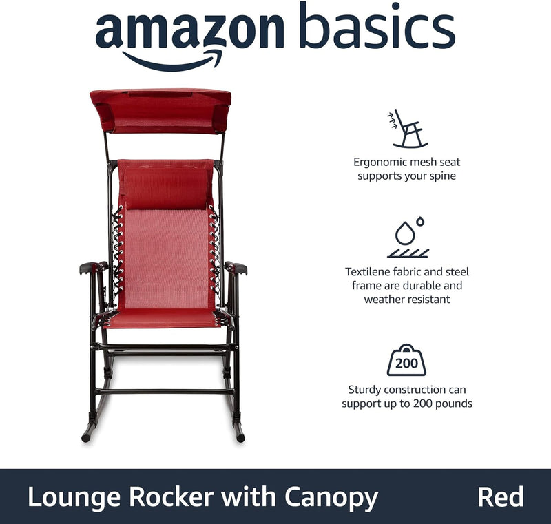 AmazonBasic Foldable Rocking Chair with Canopy - Red - NEW IN BOX - PICK UP ONLY