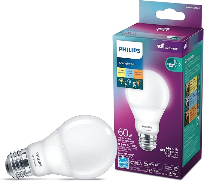 Philips LED 60W A19 Sceneswitch Colour (2200K, 2700K, 5000K) Light Bulb