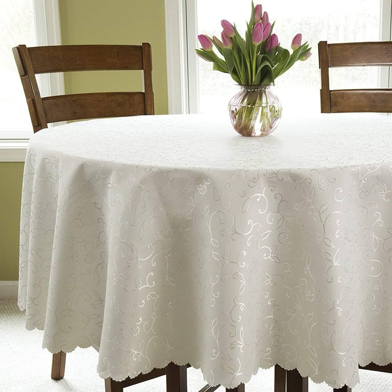 Stain Resistant White Tablecloth Polyester Jacquard Table Linen 70" round