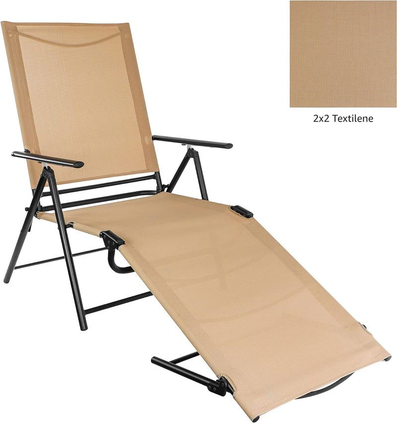 AmazonBasic Sling Outdoor Folding Reclining Chaise Lounger - 2-Pack, Tan - NEW IN BOX - PICK UP ONLY