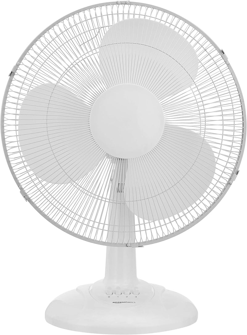 Amazon Basics Oscillating Table Fan with 16-Inch Blades, 3 Speed Settings, White