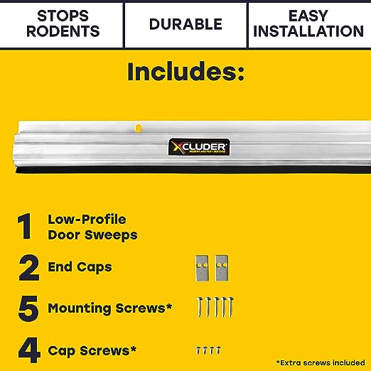 Xcluder 48" Low-Profile Door Sweep, Aluminum – Seals out Rodents & Pests, Enhanced Weather Sealing, Easy to Install; Door Seal Rodent Guard; Rodent Proof Door Sweep-PICKUP ONLY