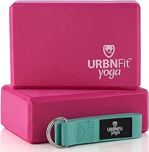 URBNFit Yoga Blocks 2 Pack - Sturdy Foam Yoga Block Set with Strap for Exercise