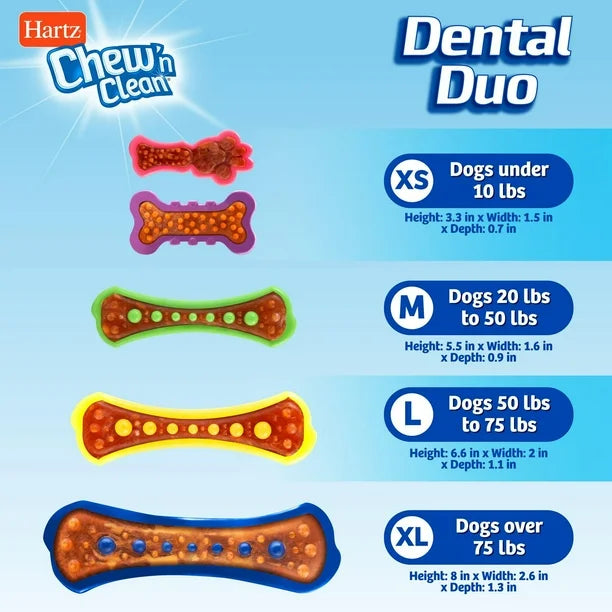 Hartz Chew N' Clean Dental Duo Chew Toy - Various Sizes