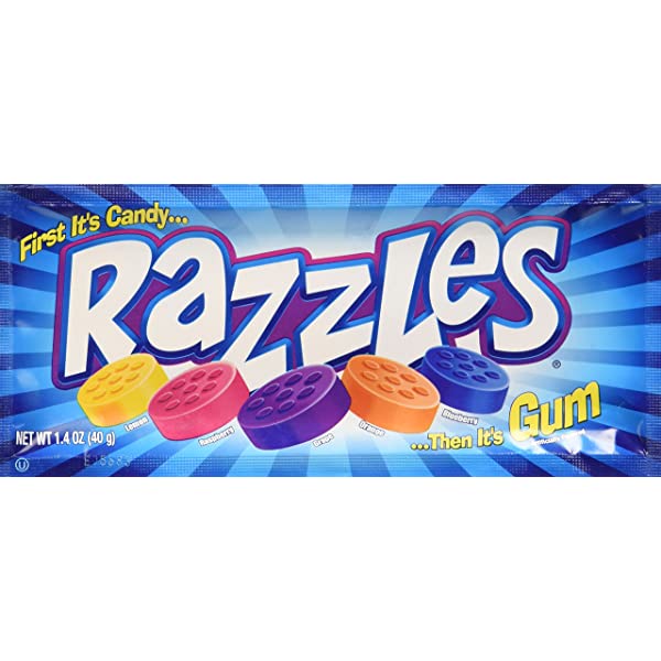 Bulk Buy - 24 packs -  RAZZLES 40g bag (blue packs - Candy coated gum