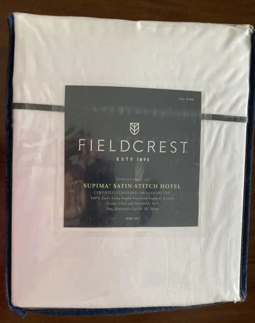Fieldcrest Supima Satin Stitch Hotel Percale Imported Cal. King Sheet Set 100% Supima Cotton, White