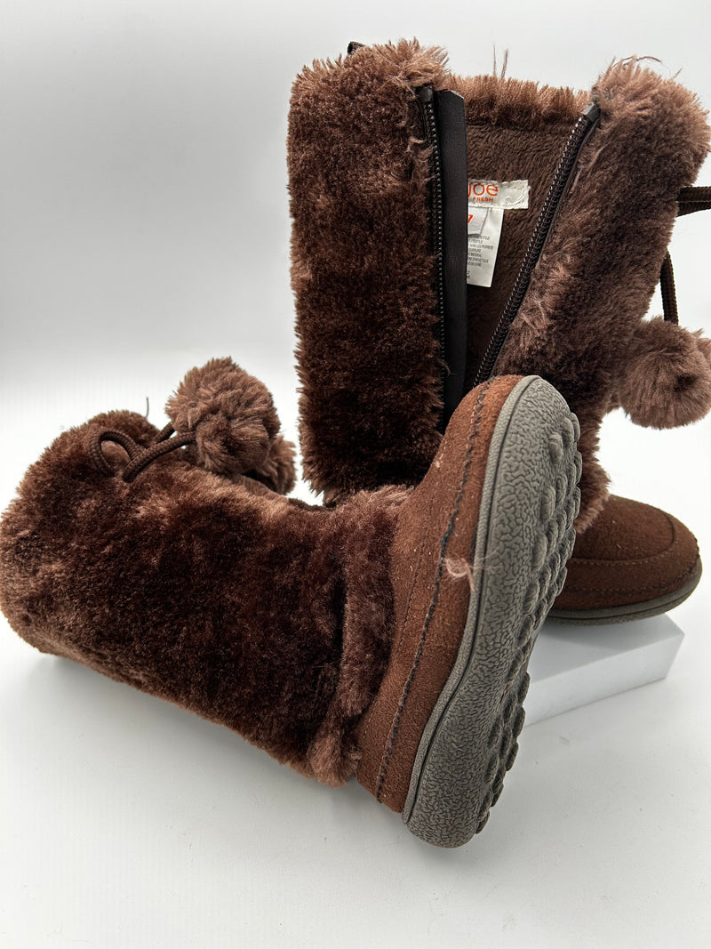 Brown faux fur girls boots--Size 7