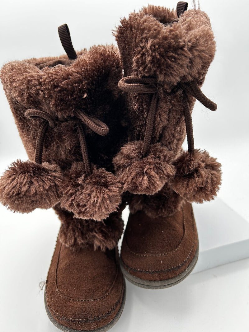 Brown faux fur girls boots--Size 7