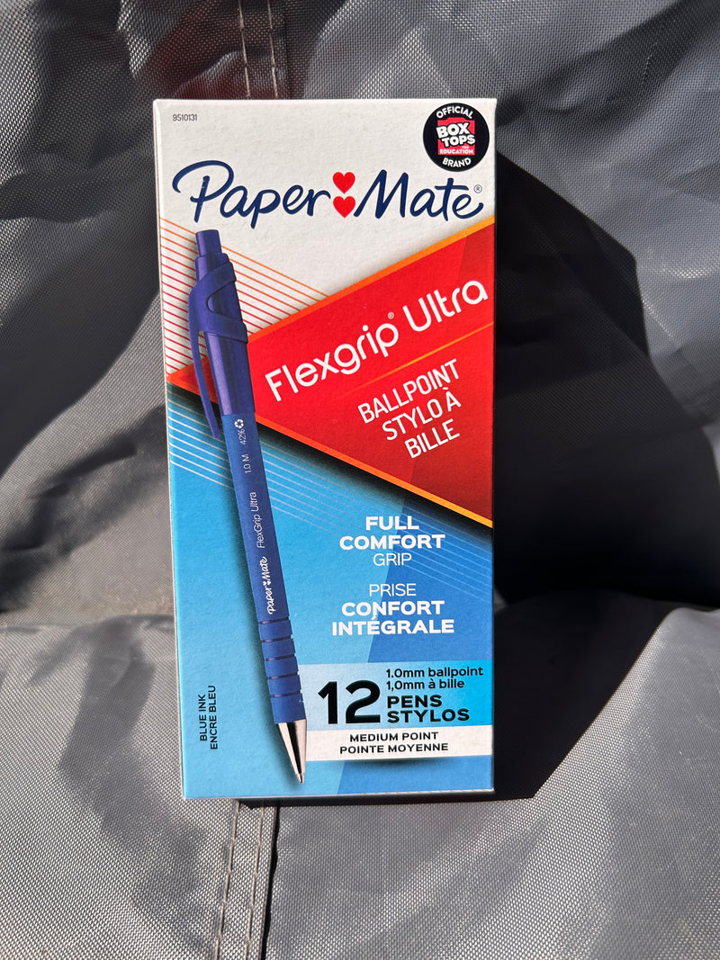 PaperMate flexgrip ultra ballpoint full comfort grip 1.0mm ballpoint blue pens 12count