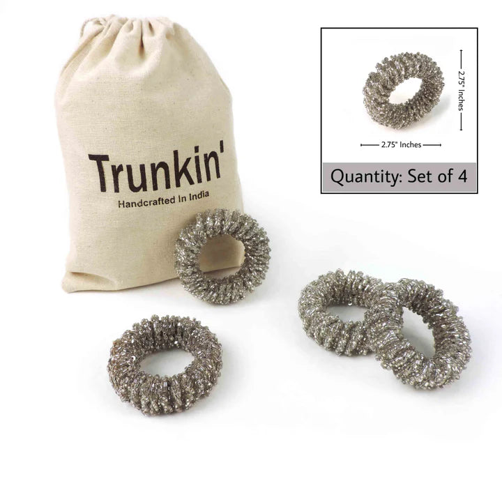 Trunkin' USA  Bling-Bling Napkin Ring in Silver, Set of 4