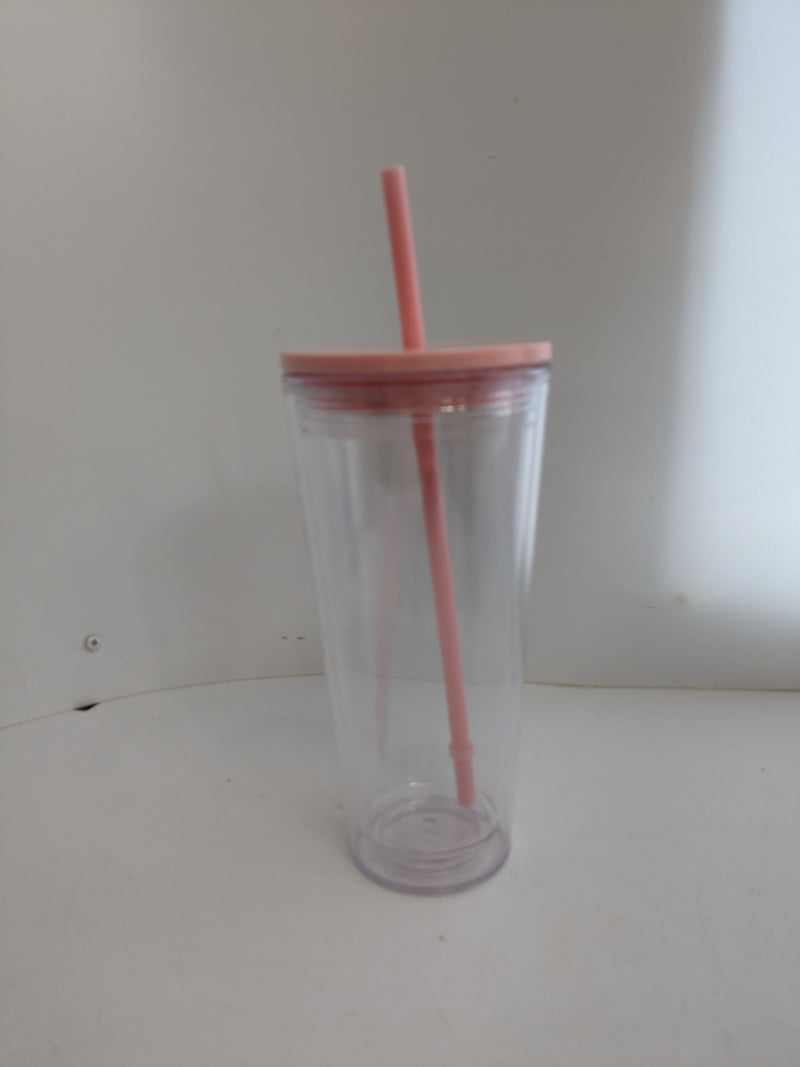 Clear 8inch plastic tumbler with pink lid