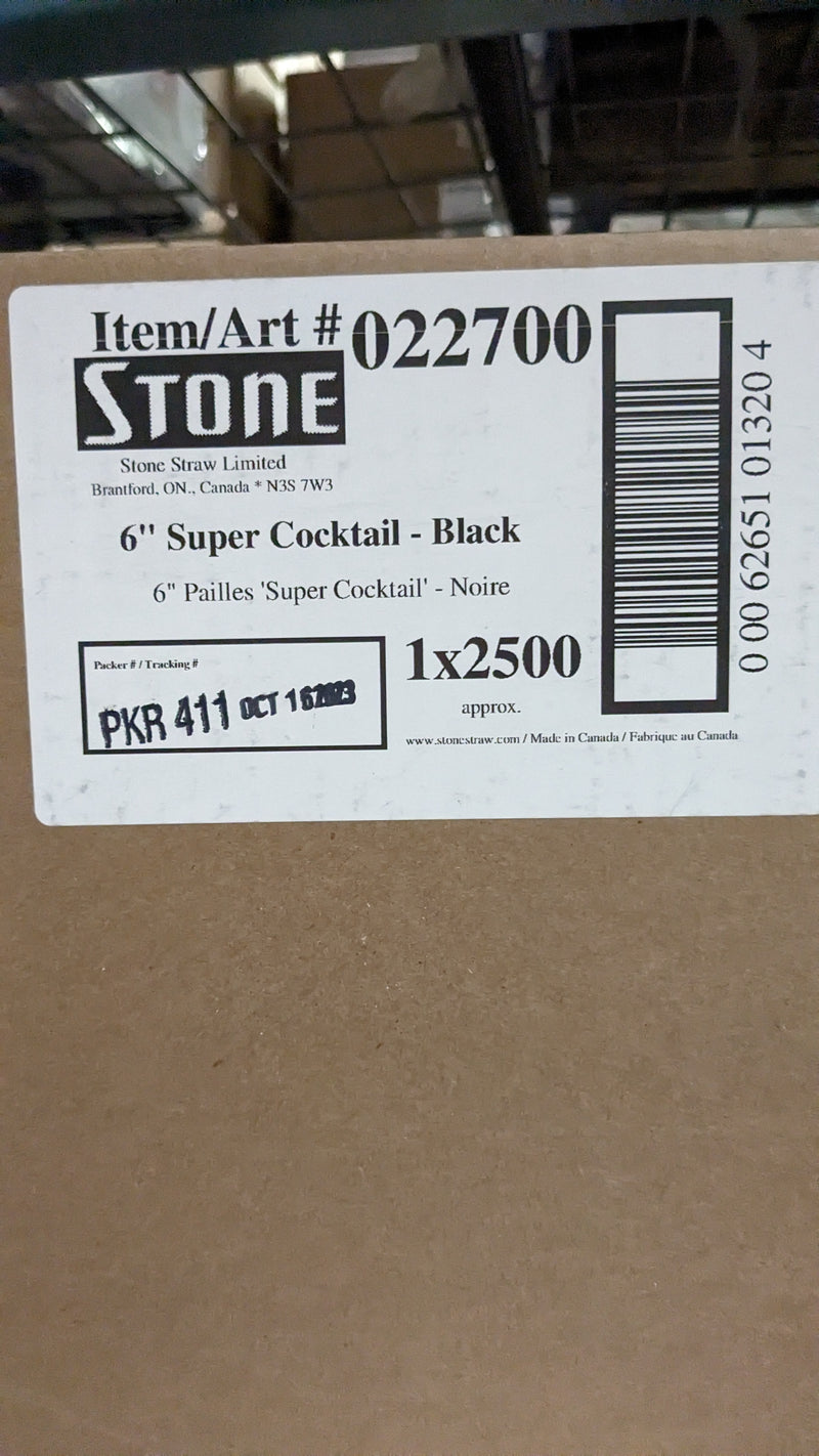 6” SUPER COCKTAIL Stir Sticks STRAW BLACK 2500/CS