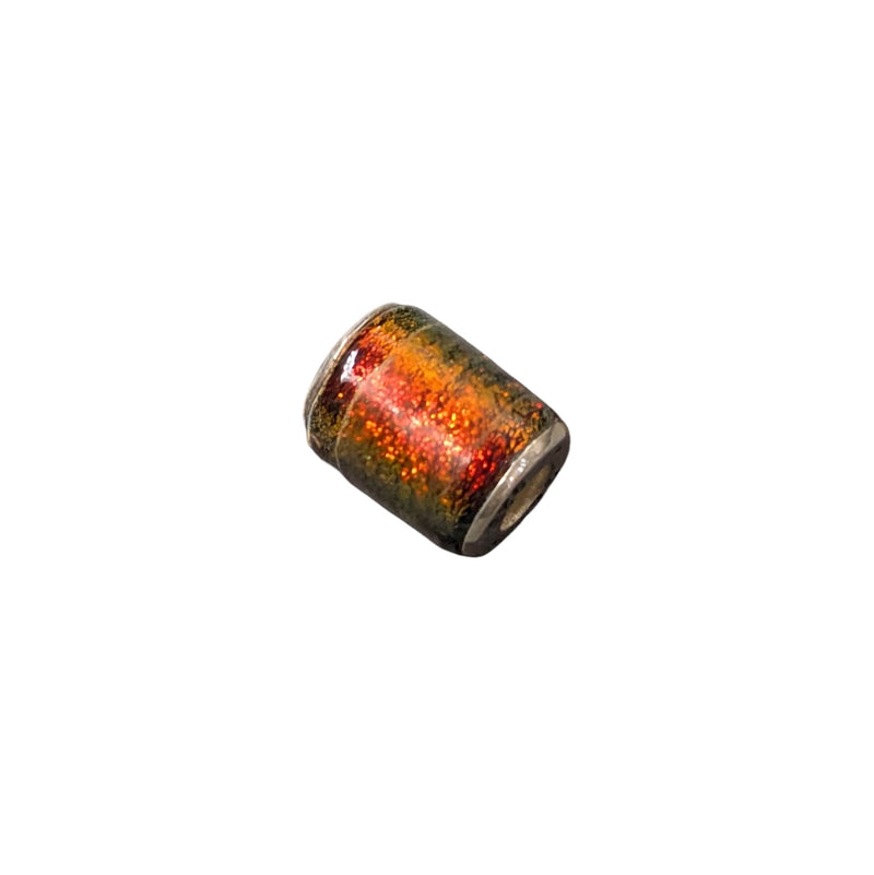 Sterling Silver Red Orange Dichroic Glass Barrel Charm Bead - Pandora Compatible