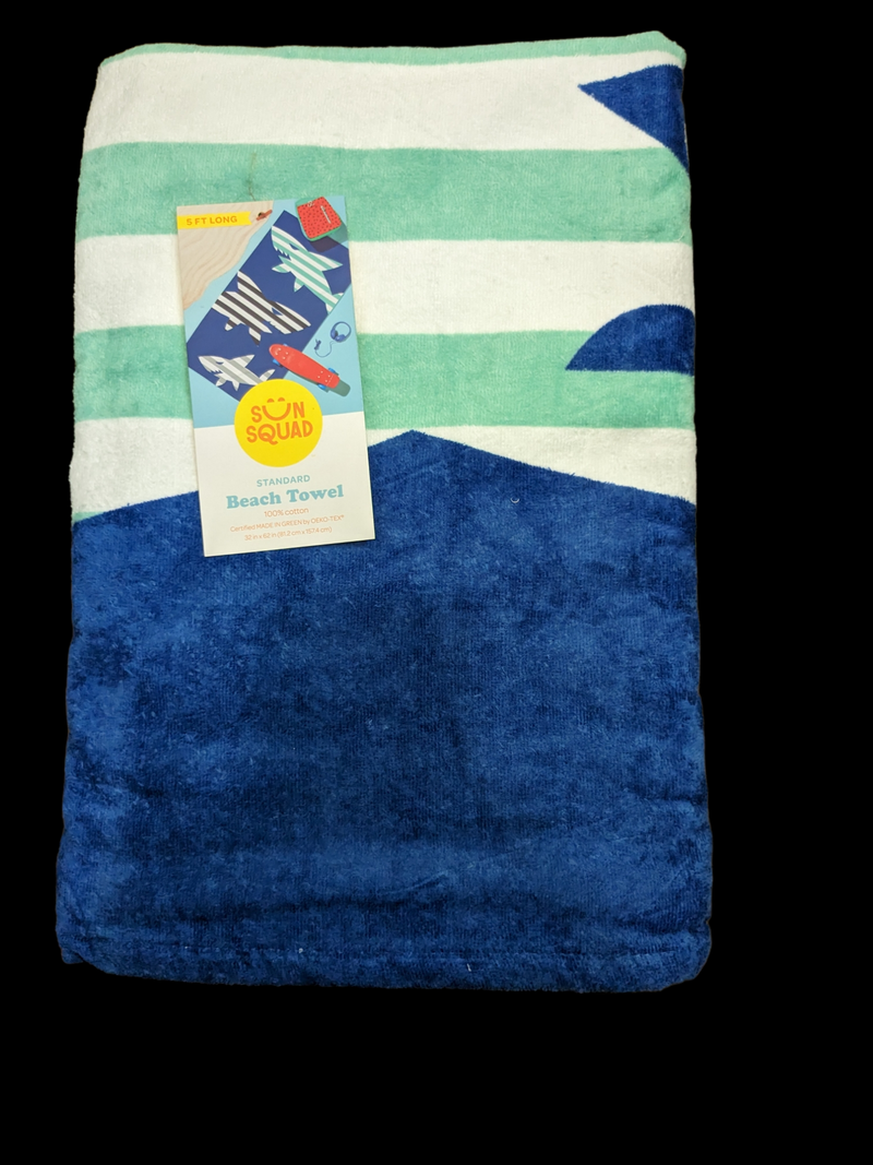 Sun Squad Printed Ombre Stripe Beach Towel Sharks 62" x 32"
