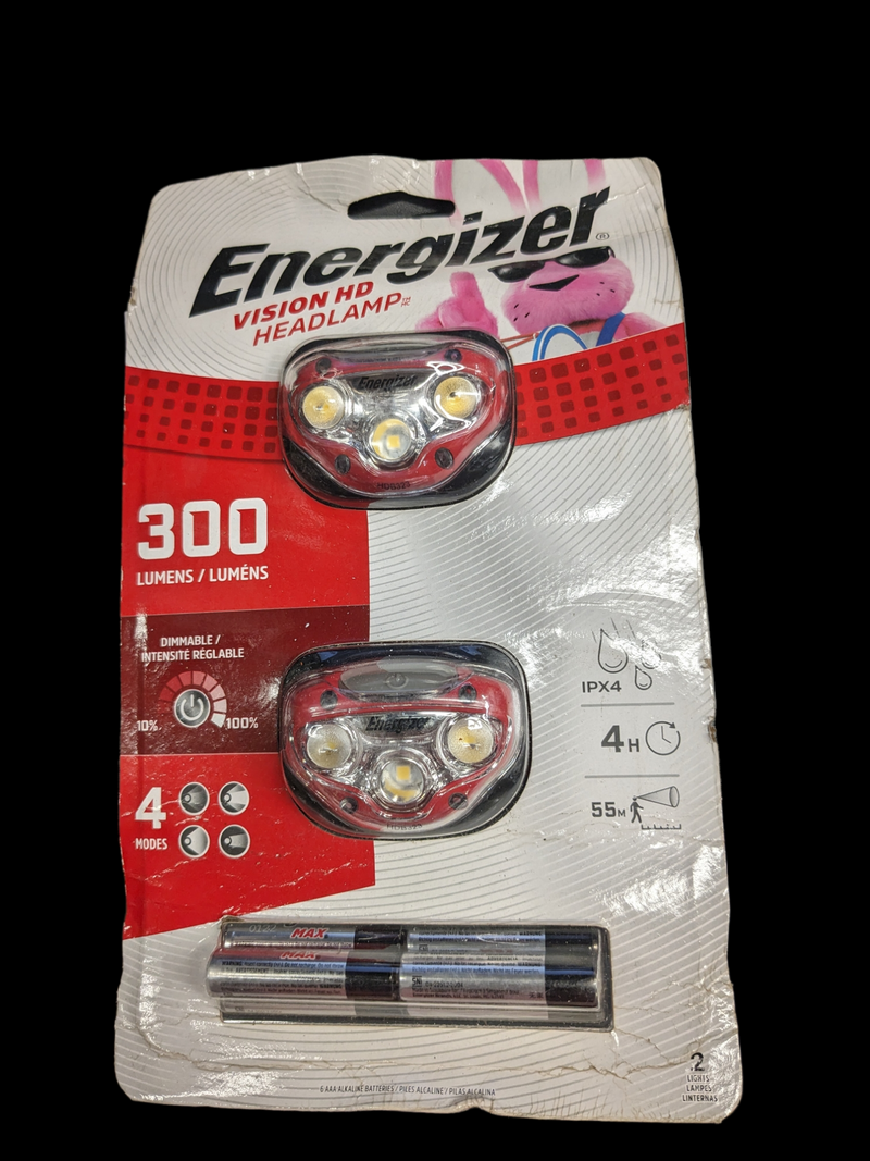 2 pack - Energizer Vision HD 300 Lumens Washable LED Headlight/Headlamp