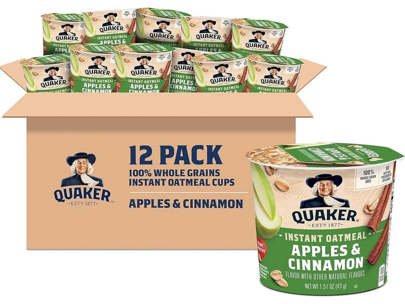 Quaker Instant Oatmeal - Apple Cinnamon - Case of 12 x 48g Cups