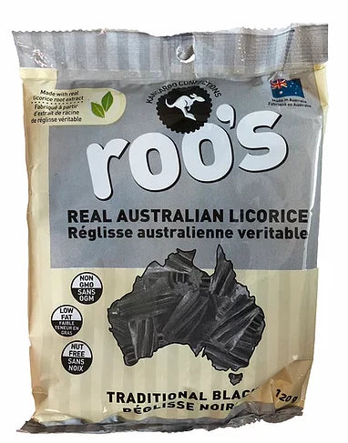 Roo's Real Australian Black Licorice, 120g - Buy 1 or bulk and save