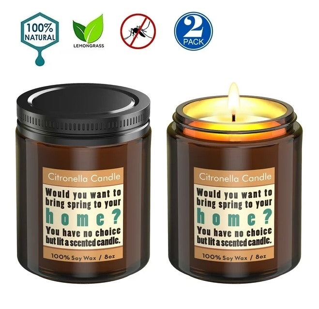 Citronella Scented Soy Wax Outdoor & Indoor Candle Gift Set (2x8.5oz)