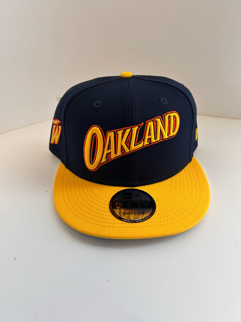 Men's New Era Navy/Gold Golden State Warriors 2020/21 City Edition Oakland Forever - Primary 9FIFTY Snapback Adjustable Hat
