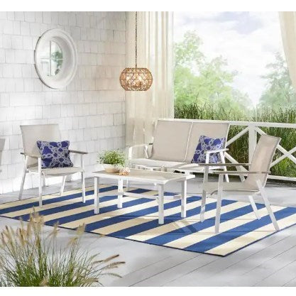 Shell White 4-Piece Sling Outdoor Patio Conversation Seating Set - Pick up only
