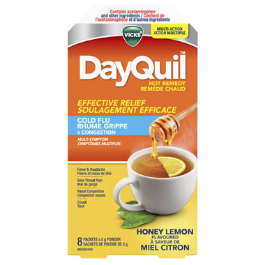 Vicks DayQuil Hot Remedy Cold Flu & Congestion Powder Packs Honey Lemon 8 pack