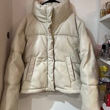 Vegan Leather Short Puffer--Cream --size xx small