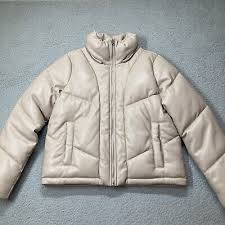 Vegan Leather Short Puffer--Cream --size xx small