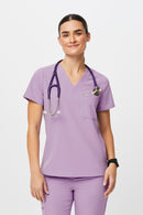 Women's Slim Catarina One-Pocket Scrub Top in Lavender Dew Size Small