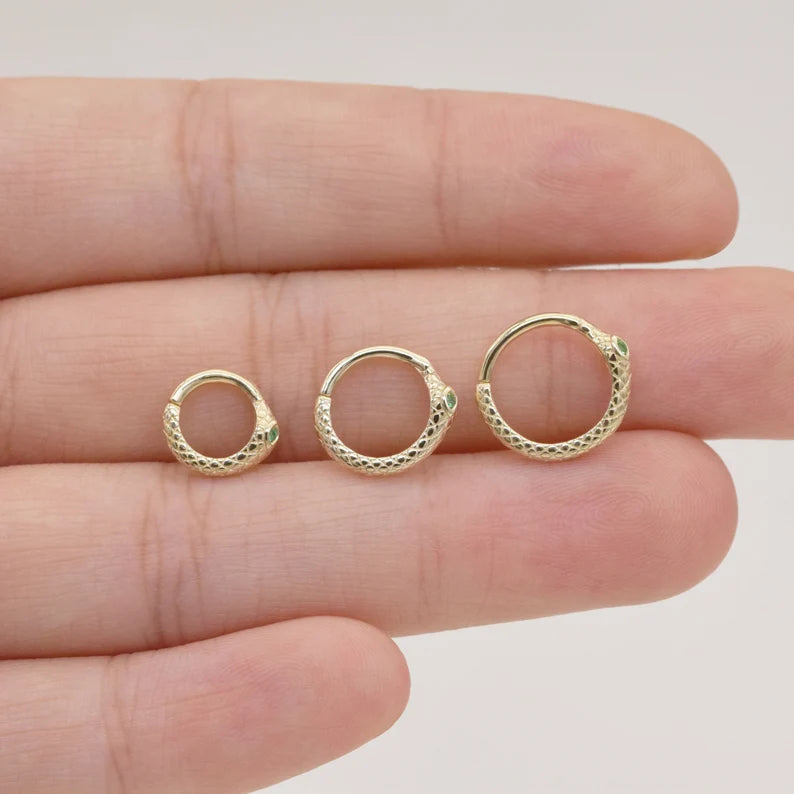 14k Solid Gold Snake Helix Daith septum/cartilage 6mm ring--sold as a single item