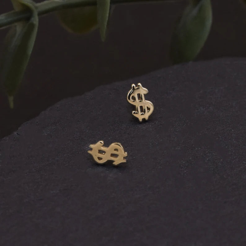 14k Solid Gold Dollar Sign Cartilage Earring--10mm post-sold as singles