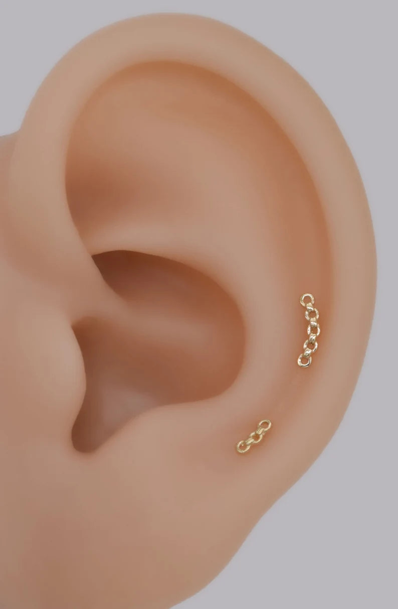 14k Solid Gold Tiny 5 Chain Earring