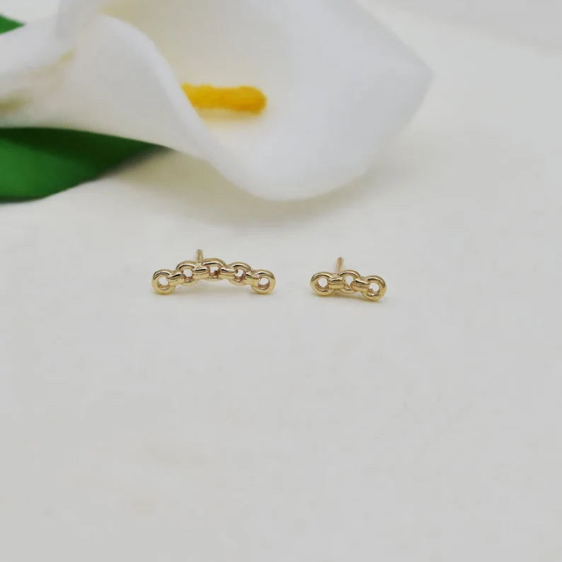 14k Solid Gold Tiny 5 Chain Earring