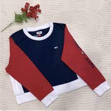 Tommy Hilfiger Jeans Colorblocked Cropped Pullover Logo Detail Design Women's Size Large