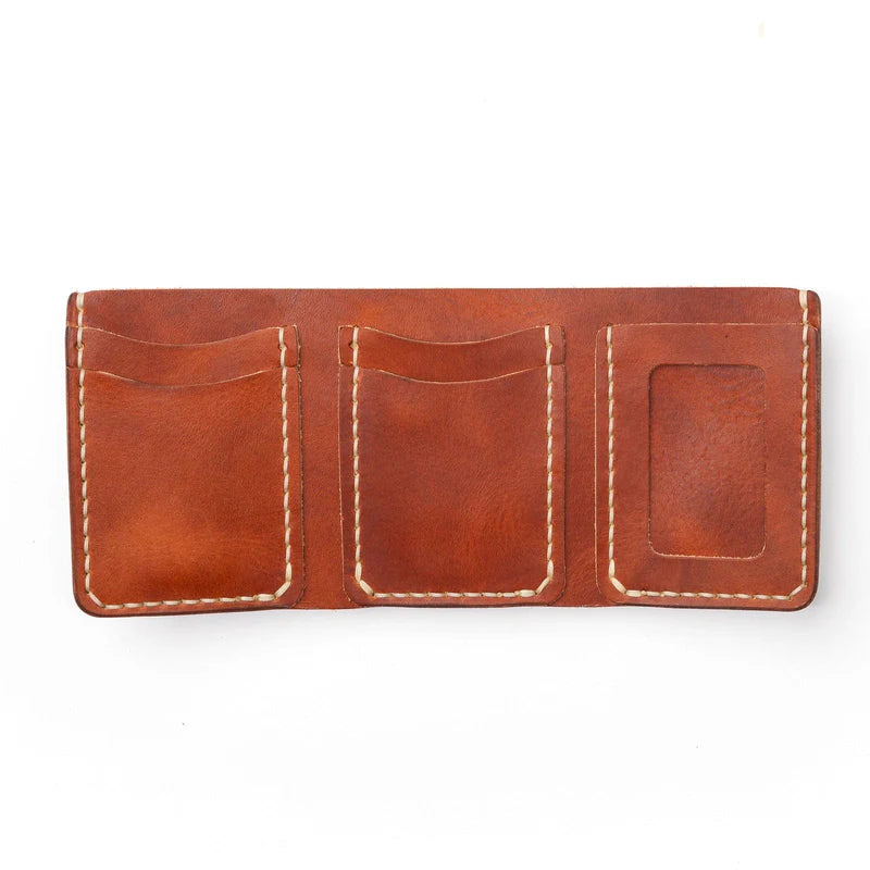 Leather Trifold Wallet - English Tan (in black drawstring bag)