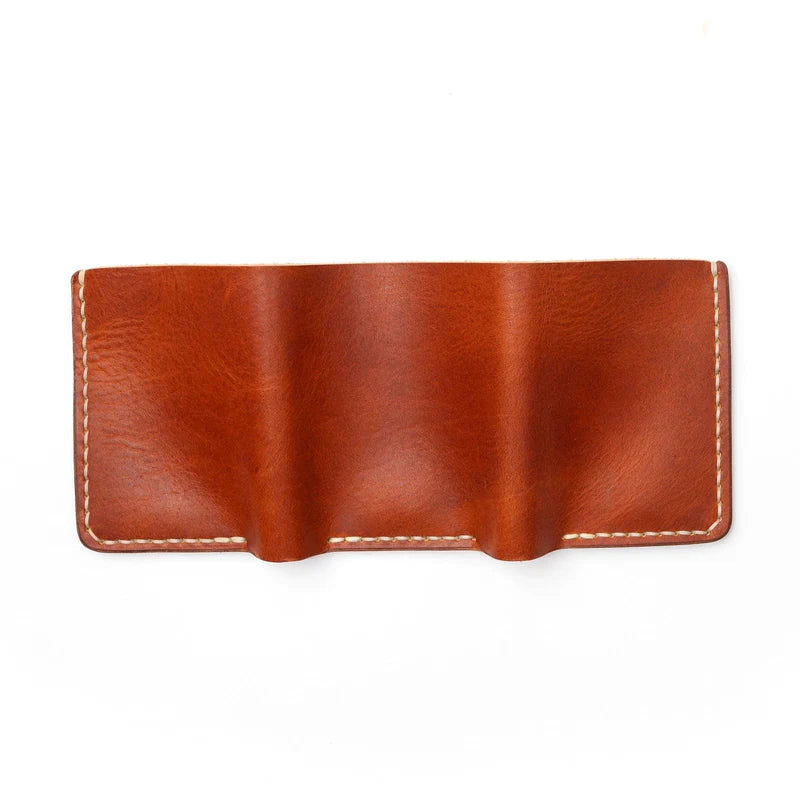 Leather Trifold Wallet - English Tan (in black drawstring bag)